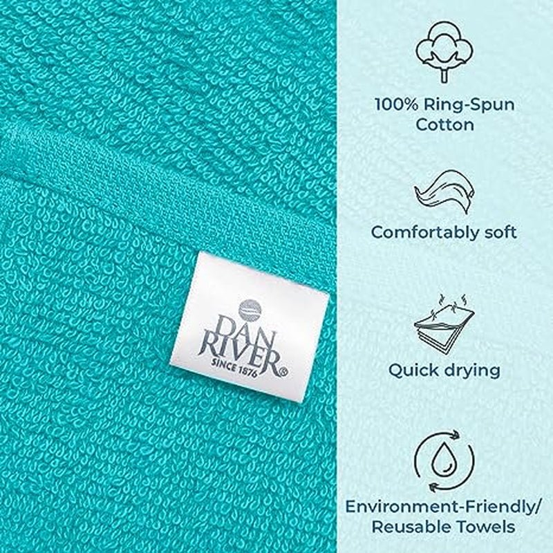 DAN RIVER 100% Cotton Washcloths 24 Pack High Quality Face and Body Cloth, Quick Dry and Absorbent Essential Towels for Bathroom, Hand, Kitchen and Cleaning | 12X12 in | 400 GSM (Aqua)