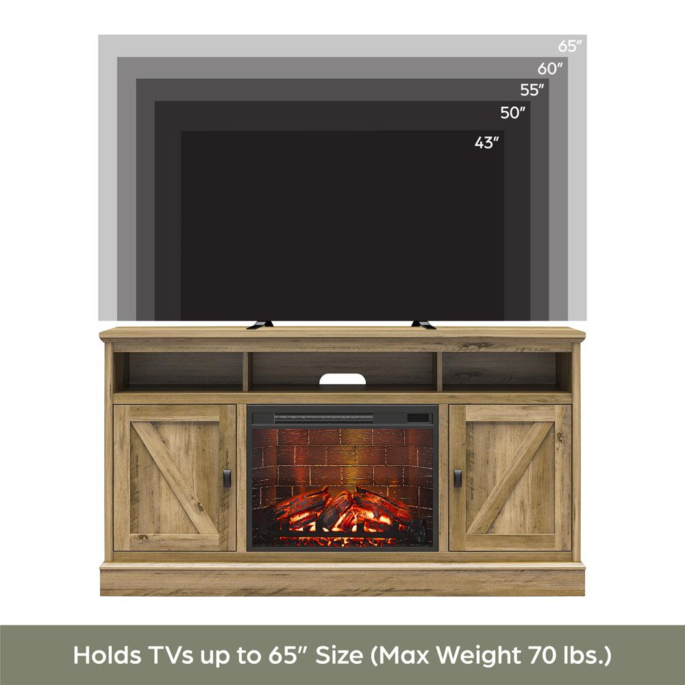 Ameriwood Home Ashton Lane Electric Fireplace TV Stand for Tvs up to 65", Rustic Oak