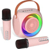 BONAOK Mini Karaoke Machine for Kids, Portable Bluetooth Karaoke Speaker with 2 Wilreless Microphones and Led Lights for Home Party, Birthday Gifts for Boys/Girls(Pink)