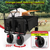 Super Large Collapsible Garden Cart, VECUKTY Folding Wagon Utility Carts with Wheels and Rear Storage, Wagon Cart for Garden, Camping, Grocery Cart, Shopping Cart, Black