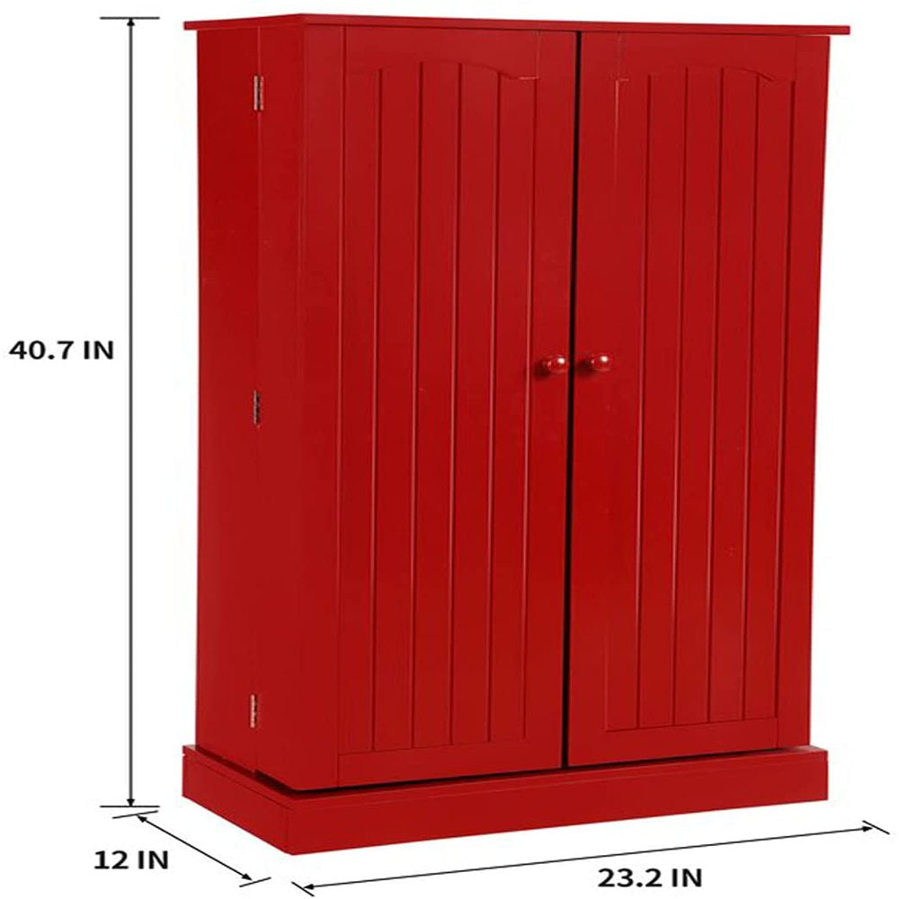 HOMEFORT 41" Kitchen Pantry, Farmhouse Pantry Cabinet, Storage Cabinet with Doors and Adjustable Shelves (Red)