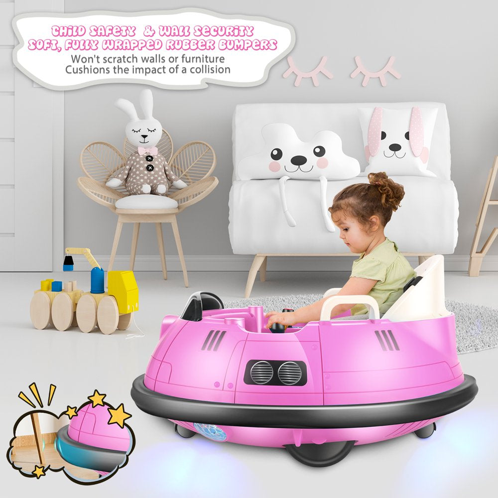 Funcid 12V Kids Bumper Car for Toddler, Electric Baby Bumper Car Ride on Toys W/Remote Control, Flashing LED Light, 360 Spin, 5-Point Seat Belt, Gift for Little Boys & Girls Age 1.5- 5 Years, Pink