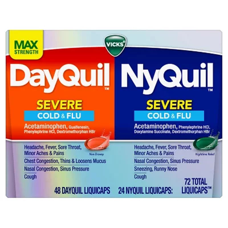 Vicks Dayquil and Nyquil Severe Cough, Cold, & Flu Relief Liquicaps Convenience Pack (72 Ct.)