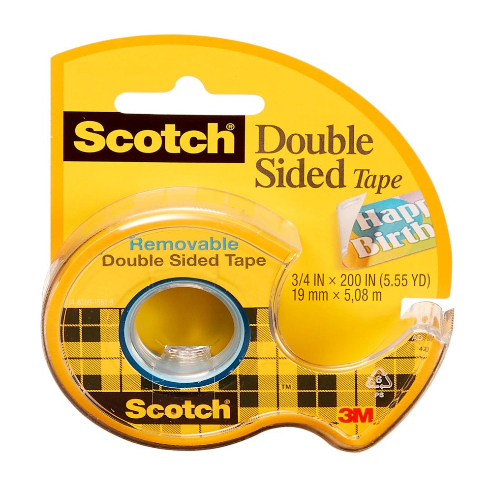 Scotch Removable Double Sided Tape, 3/4 in X 200 In, 1 Dispenser