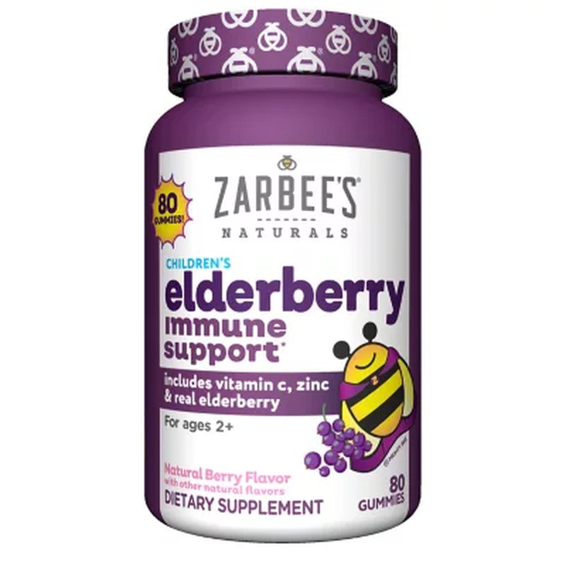 Zarbee'S Naturals Children'S Elderberry Immune Support with Vitamin C & Zinc, Natural Berry Flavor (80 Ct.)