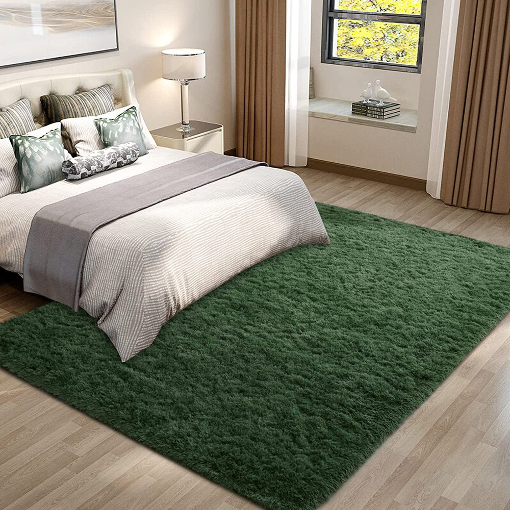 Noahas Soft Fluffy Area Rug for Living Room Bedroom Shaggy Accent Carpets for Kids Girls Rooms,4'X 6',Deep Green