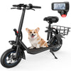 Kistp 450W Electric Scooter with Seat for Adult, 12 Inch Commuter Electric Scooter with Basket - up to 21 Miles 15.5MPH