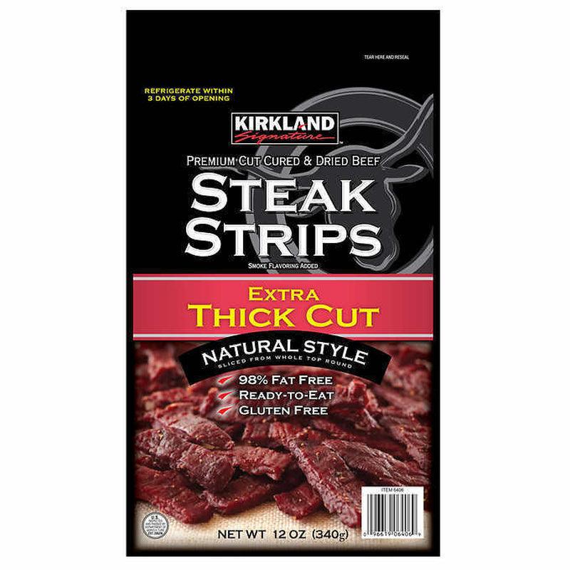 Kirkland Premium Cut Steak Strips Dried Beef Jerky Extra-Thick Gluten-Free Lean