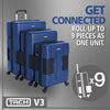 TACH V3 Lightweight 3Pc Hardside Luggage Suitcase Set W/Charge Ports, Blue