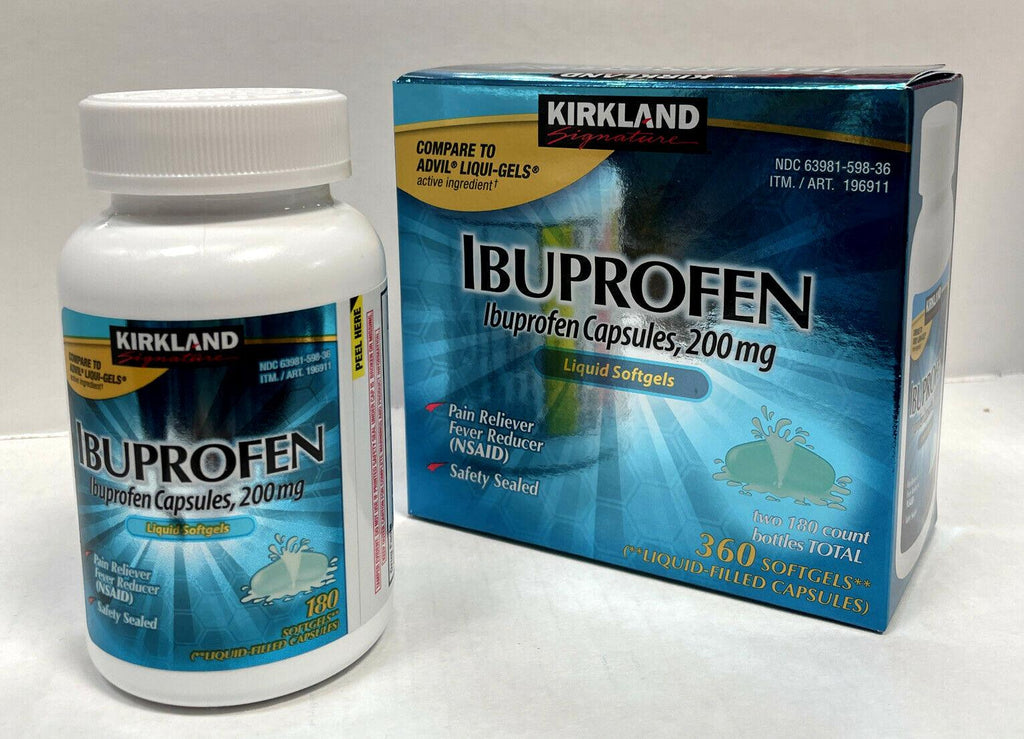 Kirkland Signature Ibuprofen Liquid Softgels 360 Capsules, 200Mg Pain/Fever