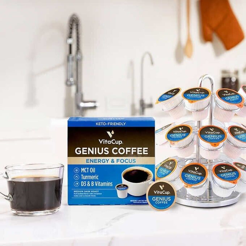 Vitacup Genius Coffee Pods, Infused W MCT Oil, Turmeric, Vitamins, 60-Count