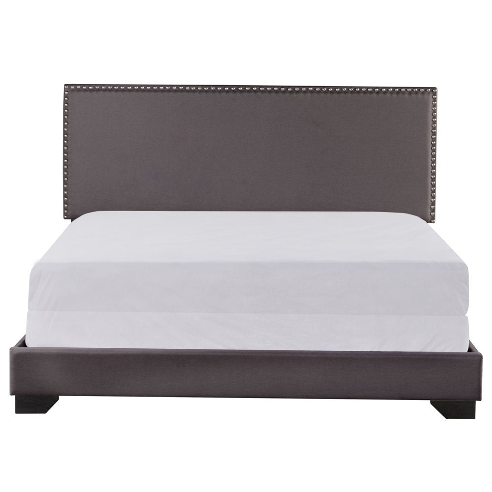 Willow Nailhead Trim Upholstered Queen Bed, Charcoal