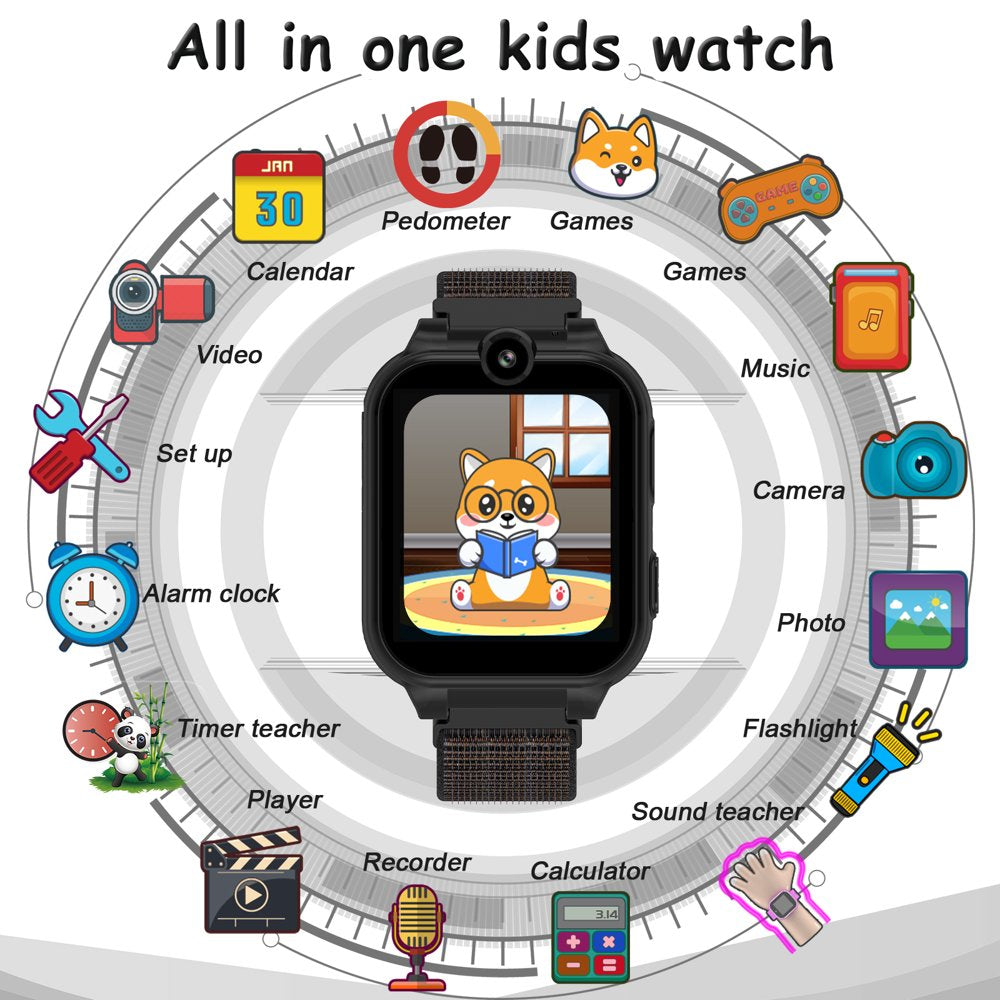 PTHTECHUS 1.54" Smart Watch for Boys Girls Smartwatch for Kids with Dual Camera Games Video MP3 Children Touch Screen Black