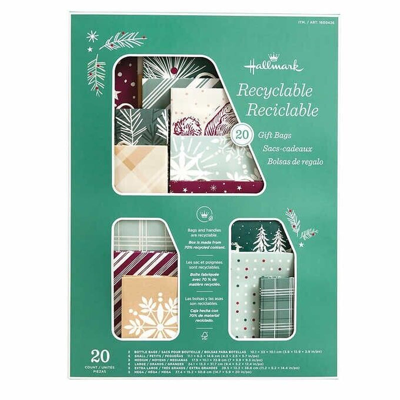 Happy Holiday !!!! Hallmark Holiday Recycle Gift Bags, 20-Count !! Fast Shipping