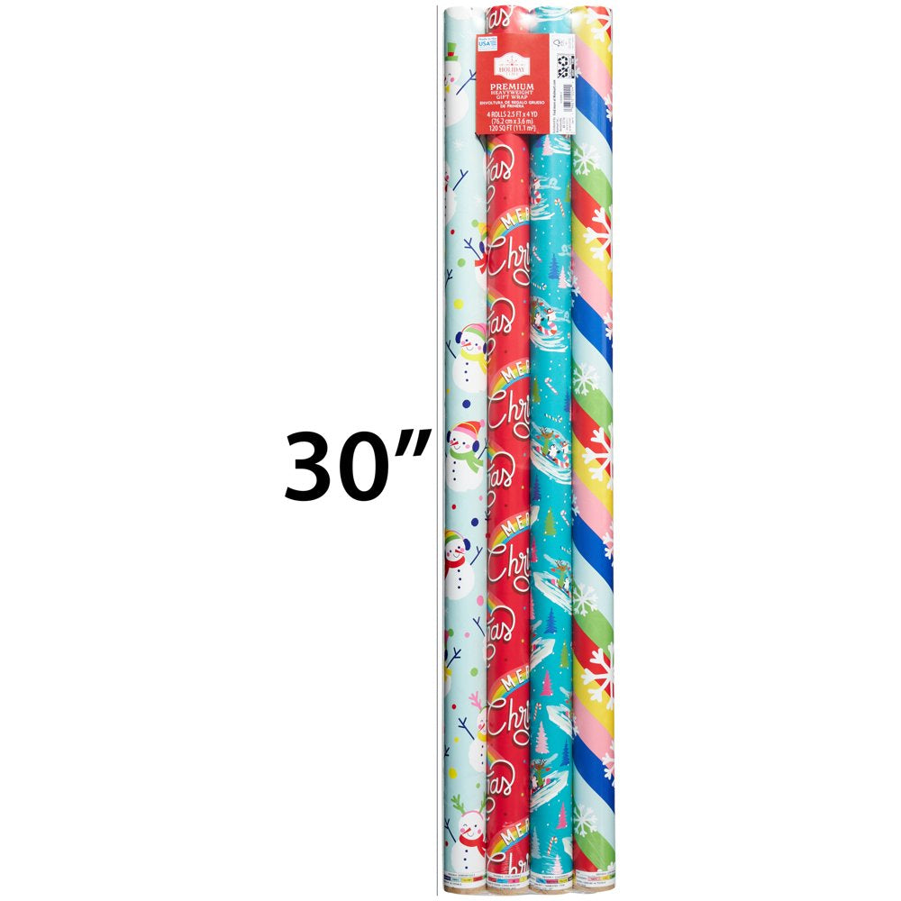 Holiday Time Whimsical Multi-Pack Wrapping Paper Christmas, Multi-Colored 30 in 120 Sq Ft