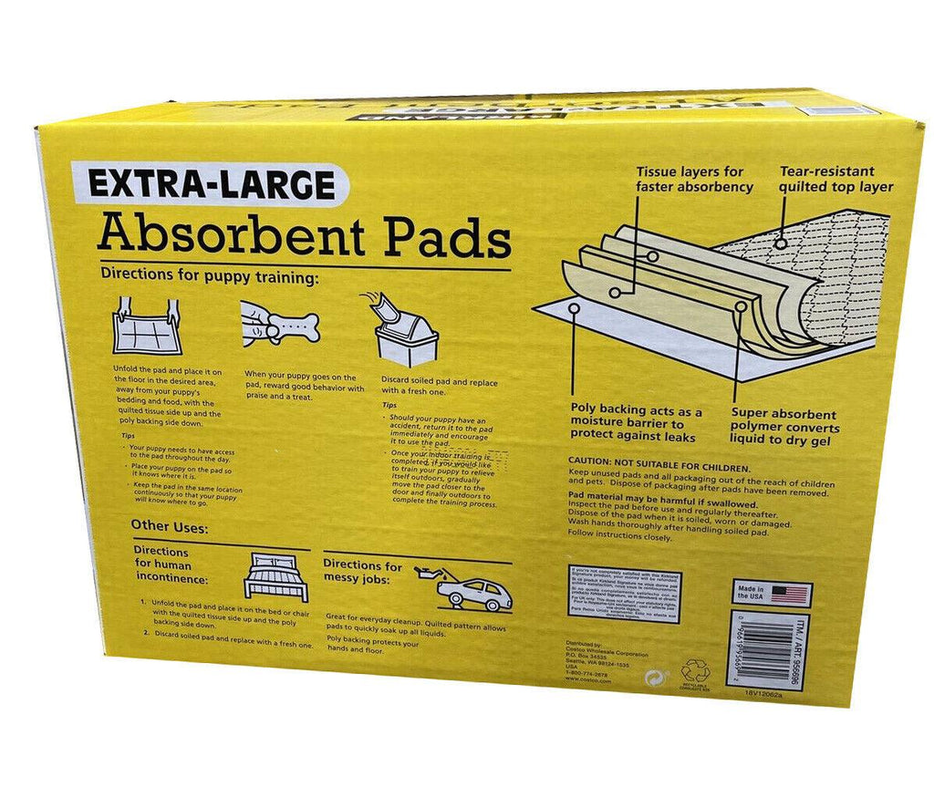 Extra-Large Absorbent Pads, Kirkland Signature, 30 in L X 23 in W, 100-Count