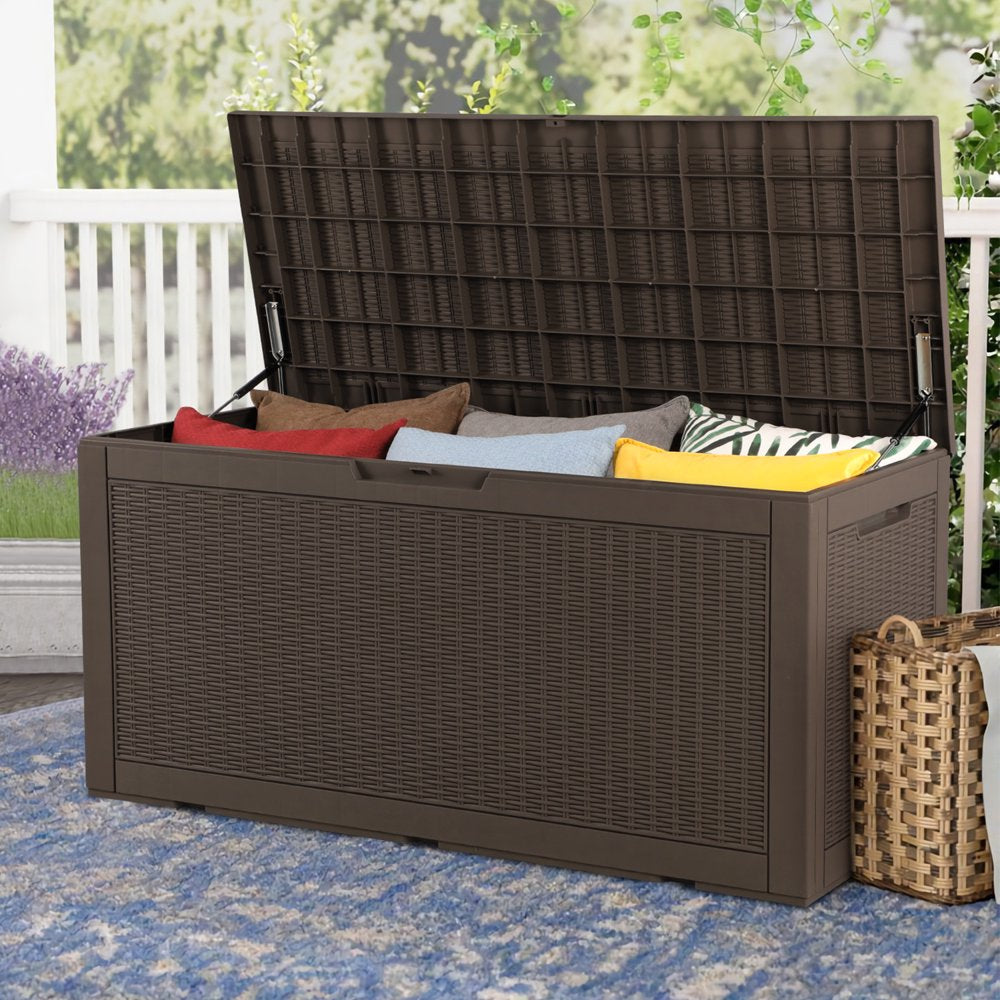 Devoko 100 Gallon Outdoor Box Deck Plastic Resin Storage Box, Dark Brown