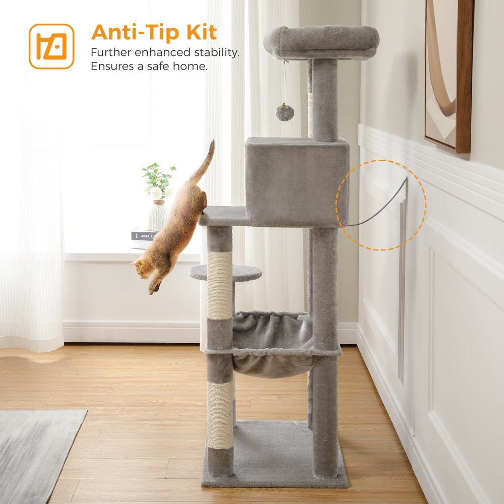 Pawz Road Cat Tree for Large Cats 56"Tall Cat Tower Condo with Scratching Post for Indoor Cats,Gray