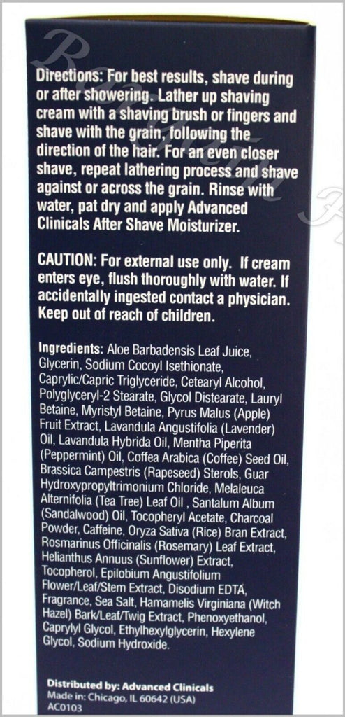 Advanced Clinicals for Men Shaving Cream 5 Oz or after Shave Moisturizer 2 Oz