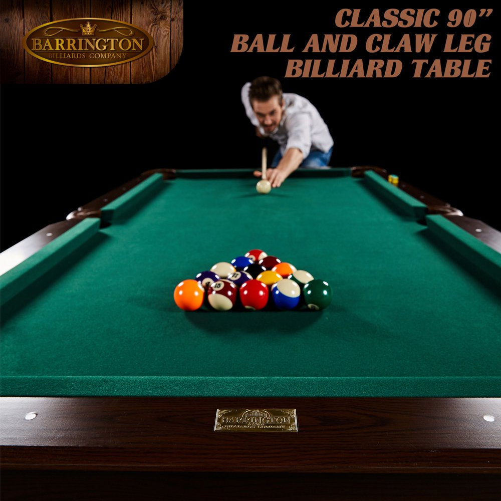 Barrington Billiards 90" Ball and Claw Leg Pool Table with Cue Rack, Dartboard Set, Green, New