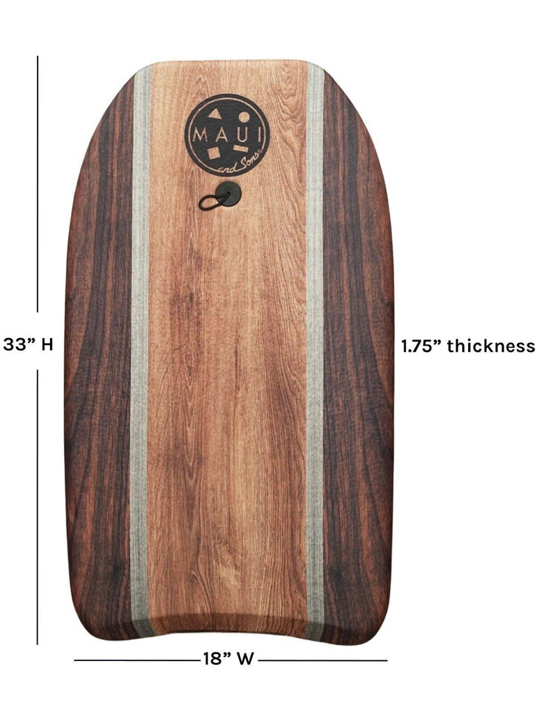 Maui Body Board Wood Grain N Brown and Tan Size 33 in Bodyboard with Leash