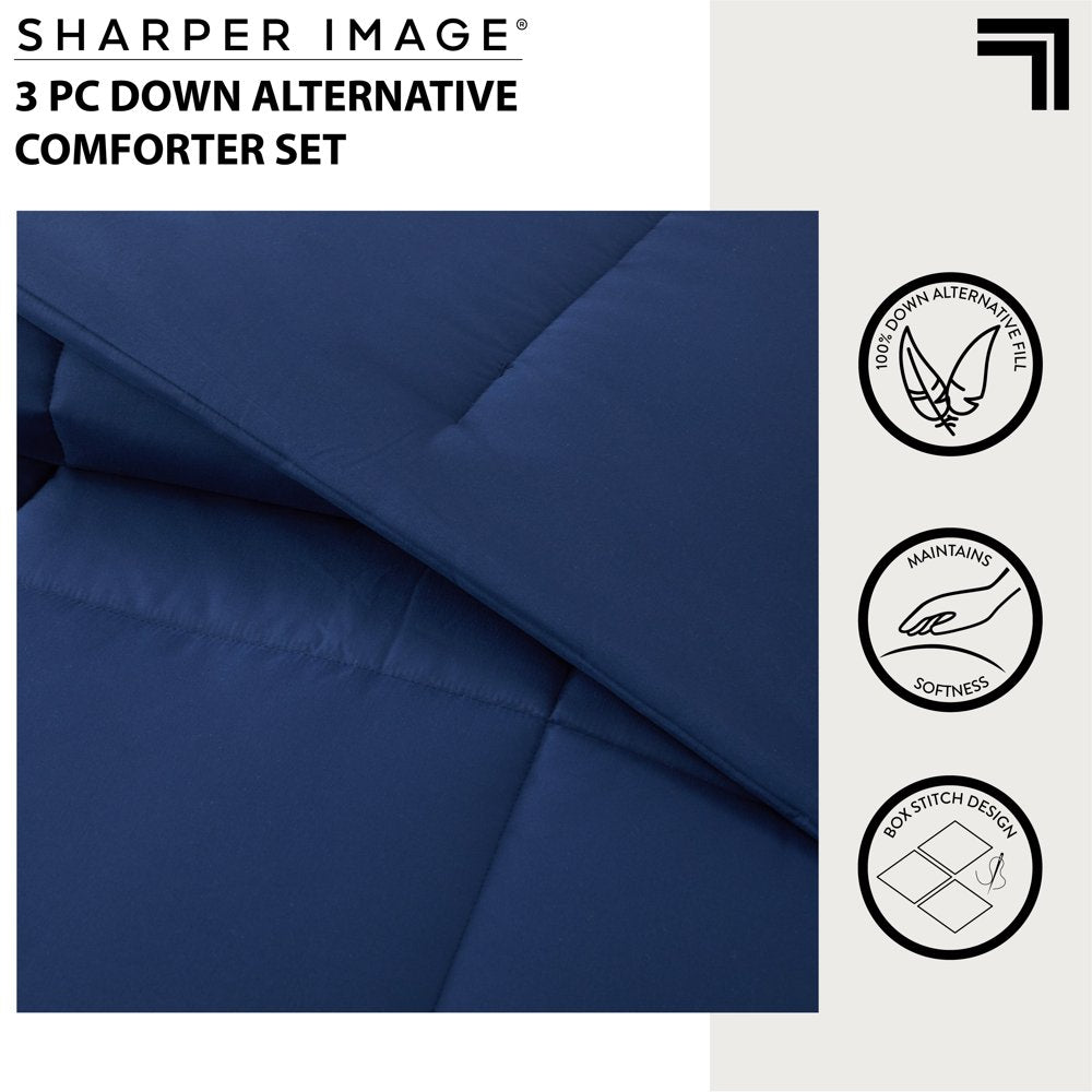 Sharper Image 3-Piece Navy down Alternative Comforter Set, Queen