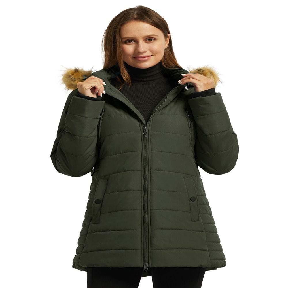 Wantdo Women'S plus Size Winter Jackets Waterproof Puffer Jackets Windbreaker Jacket Army Green XL