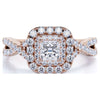 Elegant 1 Carat - Square Cut Diamond - Twisted Band - Pave - Double Halo Engagement Ring - 10K Rose Gold