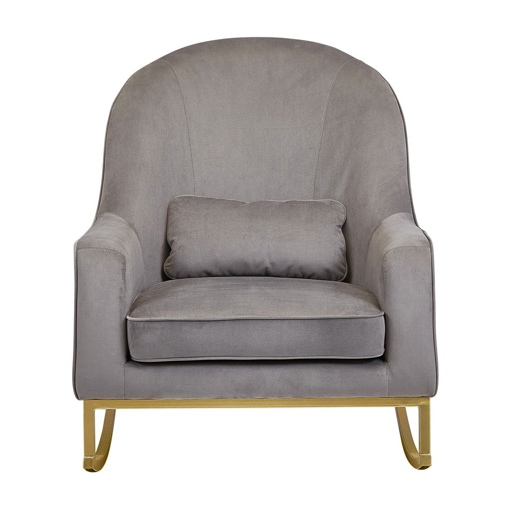 Modrn Glam Velvet Rocking Chair with Lumbar Pillow, Charcoal Grey/Satin Brass