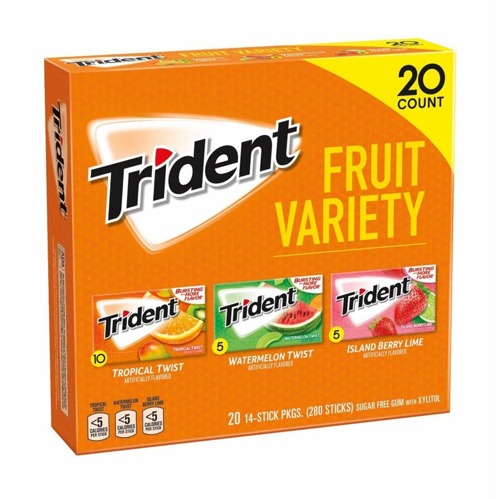 Trident Sugar-Free Gum Fruit Variety Pack 20 Count - GUARANTEED FRESH PRODUCT !