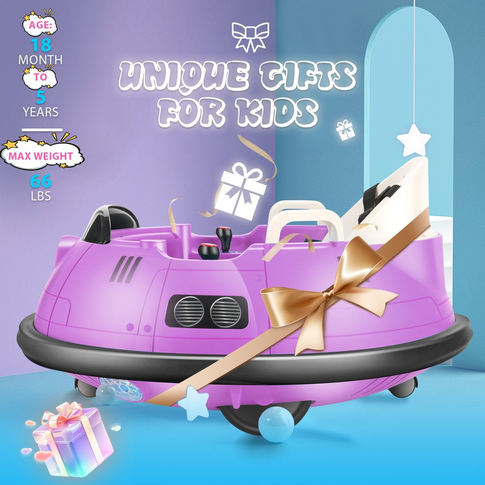 Funcid 12V Kids Bumper Car for Toddler, Electric Baby Bumper Car Ride on Toys W/Remote Control, Flashing LED Light, 360 Spin, 5-Point Seat Belt, Gift for Little Boys & Girls Age 1.5- 5 Years, Purple