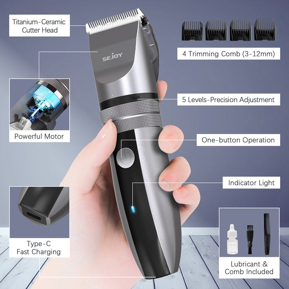 Sejoy Hair Clippers for Men, Cordless Barber Grooming Set Professional Hair Cutting Kit,Rechargeable Home Haircut,Gray