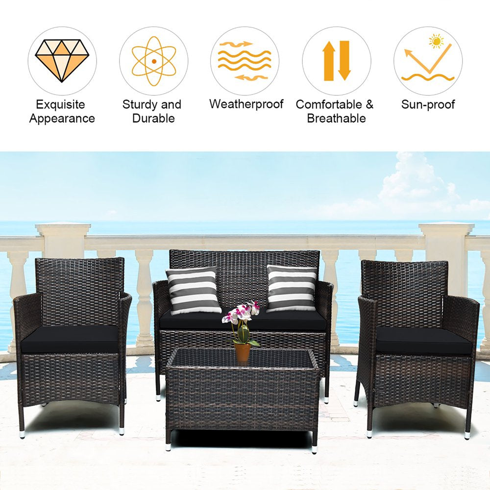 Costway 8PCS Rattan Patio Furniture Set Cushioned Sofa Chair Coffee Table Black