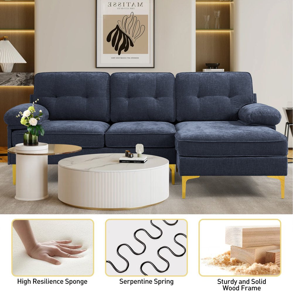 INGALIK Convertible Sectional Sofa Couch, Convertible L Shaped Couch with Reversible Chaise, Sectional Couch for Small Space Apartment, 3 Seater, Dark Blue