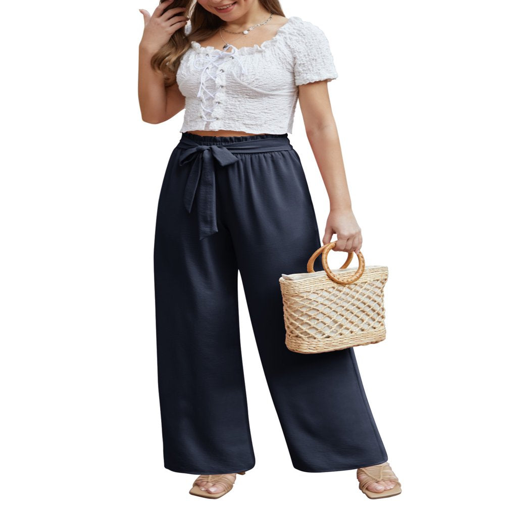 Anygrew Women Casual Wide Leg Pants High Waisted Business Work Casual Pants Loose Flowy Beach Palazzo Pants