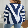 Aleumdr Women'S Sweater Tops Lightweight Stripe Knit V Neck Long Sleeve Blue Jumper Tops 8 10