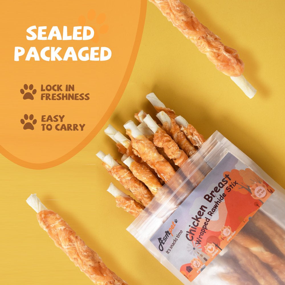 ASMPET Chicken Flavor Natural Chew, Long-Lasting, Chicken Wrapped Rawhide Stick & Dental Treat for Dog, 10.6 Oz.