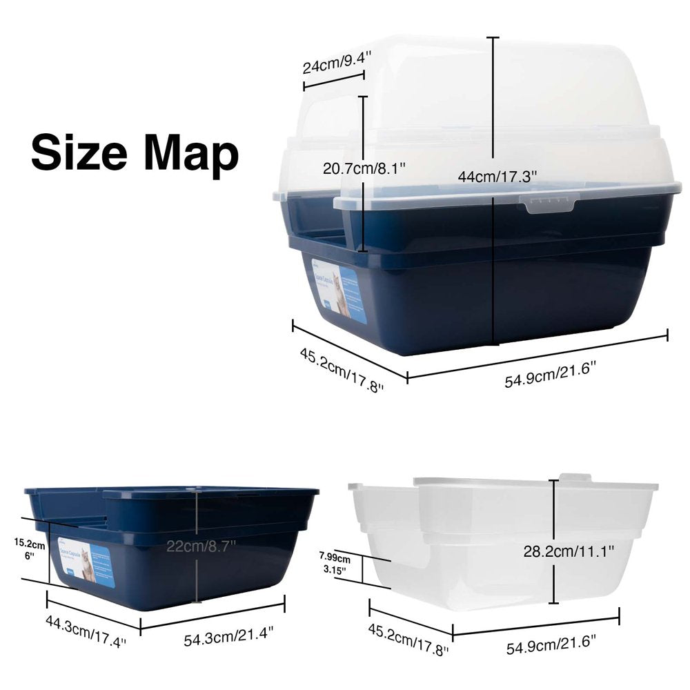 Petfamily Extra Large Cat Litter Box, Color Navy Blue, Jumbo Hooded, 21.60 X 17.80 X 17.30 In