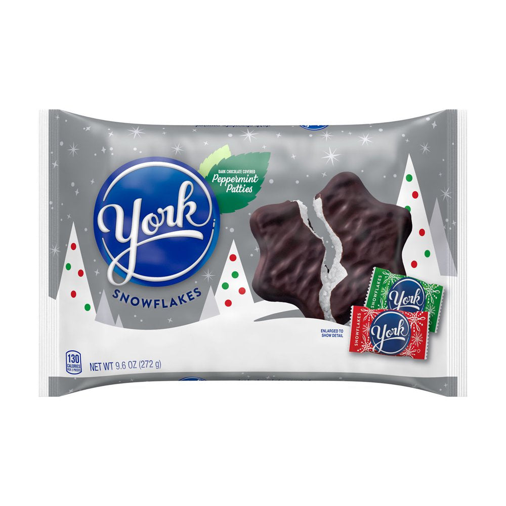 York Dark Chocolate Peppermint Patties Snowflakes Christmas Candy, Bag 9.6 Oz