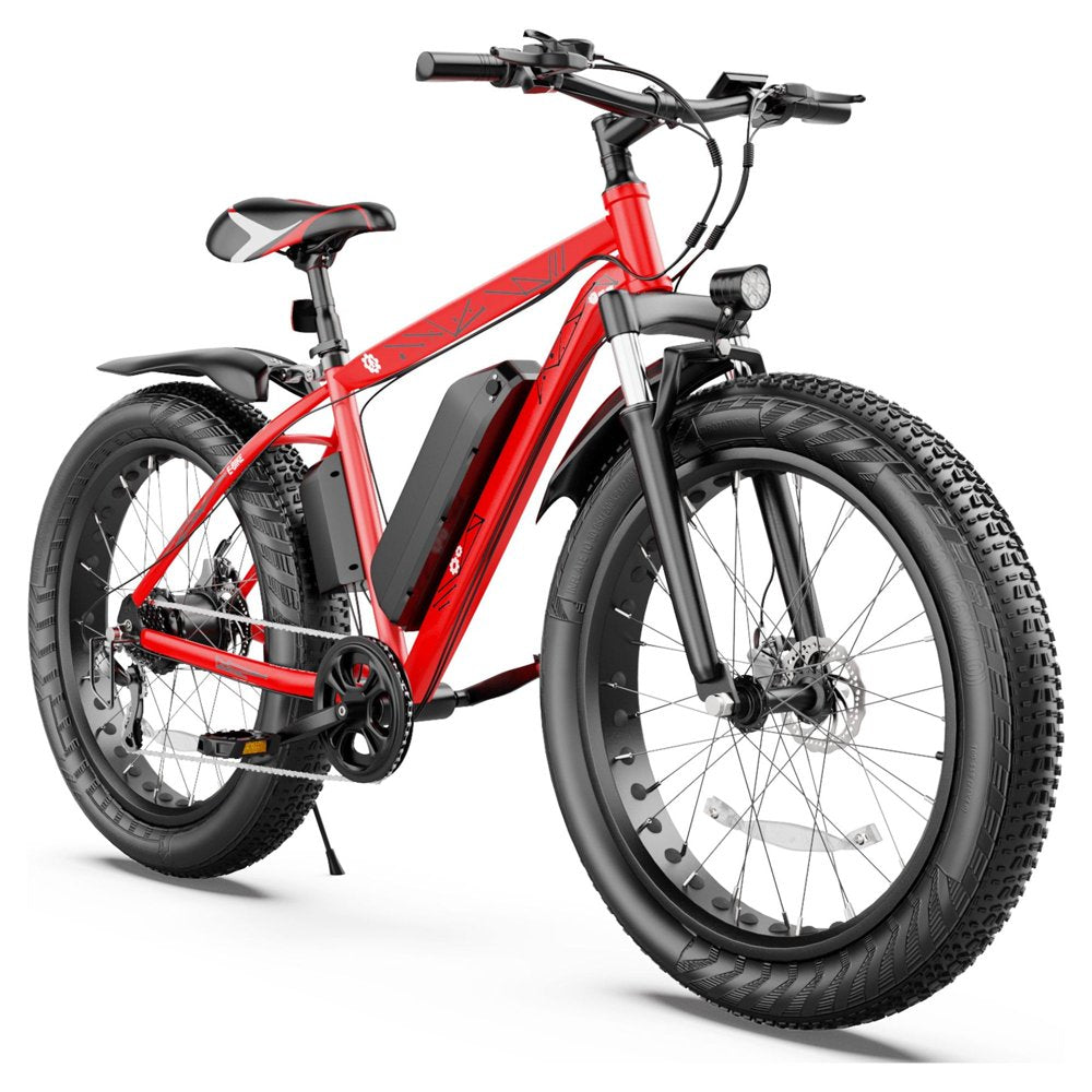 Gocio 500W 26" Electric Mountain Bicycle Snow Ebike, 4" Fat Tire Electric Bike with 48V 13Ah Li-Ion Battery, 50 Miles 19 Mph Adult E Bike Beach Bike Snow Bike for Adults Men