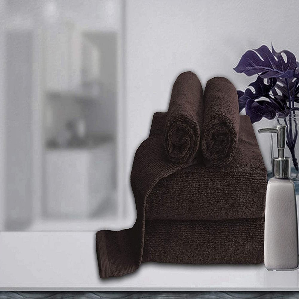 BELIZZI HOME 8 Piece Towel Set 100% Ring Spun Cotton, 2 Bath Towels 27X54, 2 Hand Towels 16X28 and 4 Washcloths 13X13 - Ultra Soft Highly Absorbent Machine Washable Hotel Spa Quality - Chocolate Brown