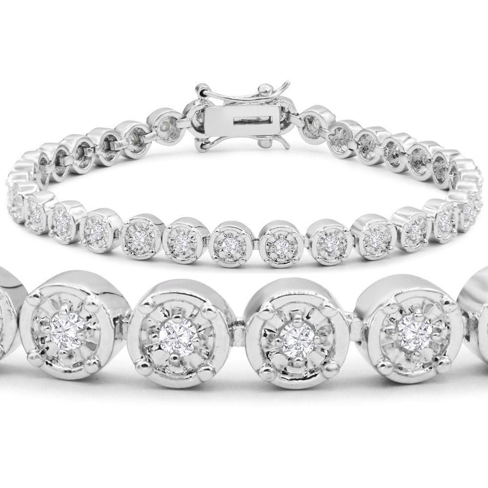 Superjeweler 1 Carat Miracle Set Diamond Brass Bracelet, 7 Inches for Women, Silver