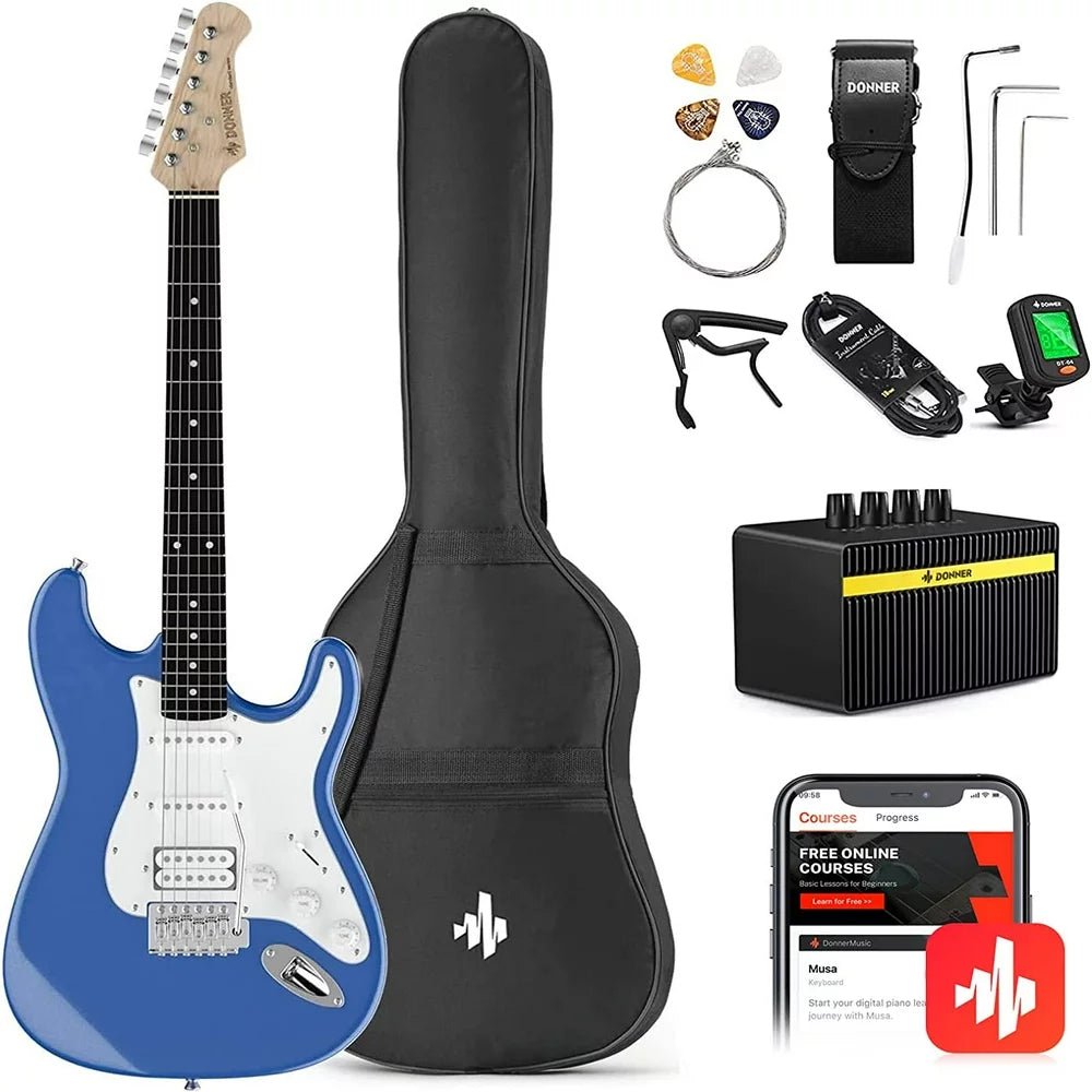 Donner DST-100R Solid Body 39 Inch Full Size Electric Guitar Kit , Beginner Starter, with Amplifier, Bag, Capo, Strap, String, Tuner, Cable, Picks