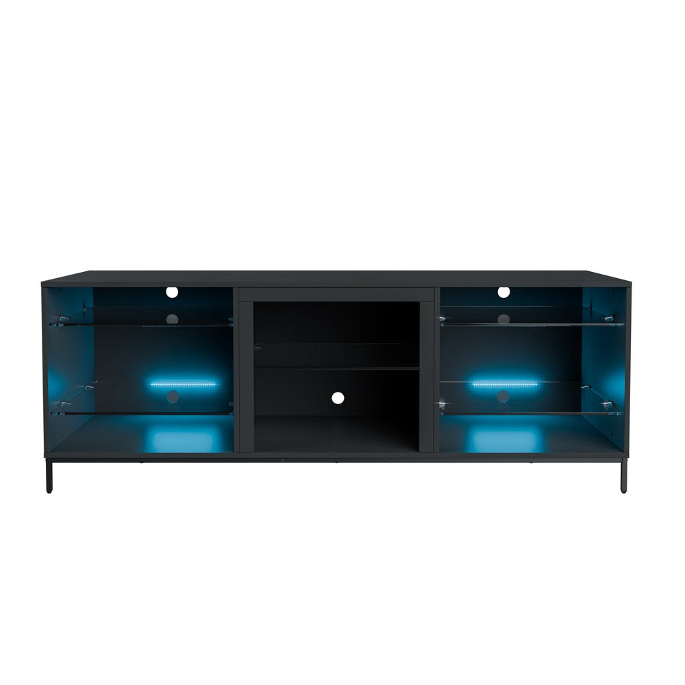 Hommpa LED TV Stand for 70" TV Modern Entertainment Center with LED Lights Media Console Cabinet with Open Glass Storage Shelves for Gaming Living Room