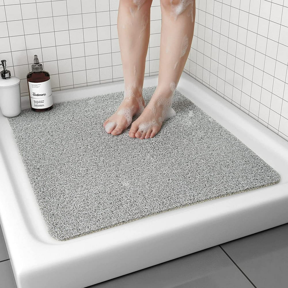 SIXHOME Loofah Shower Mat 24"X24" Non Slip Bathtub Mat PVC Quick Drying Bathmat Comfortable Textured Surface Easy Cleaning Shower Floor Mat Light Grey