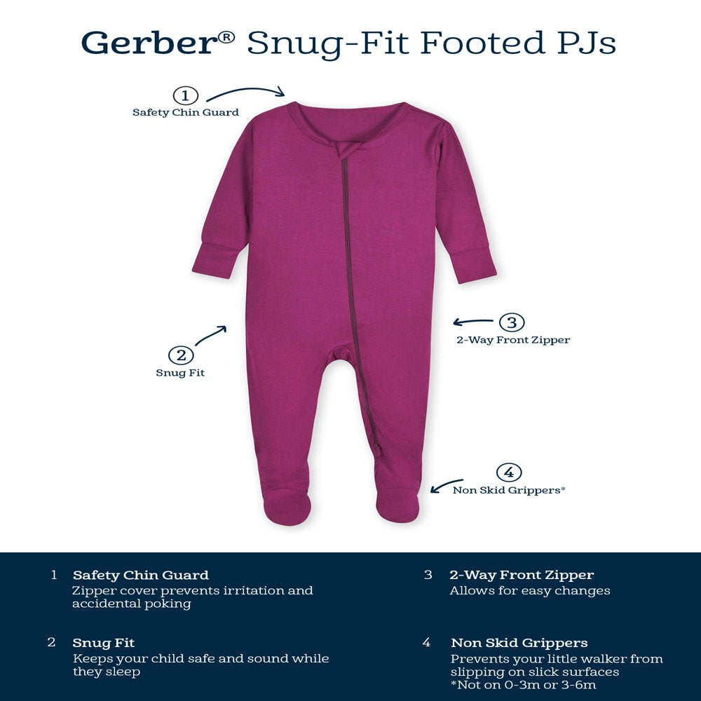 Gerber Unisex Baby Toddler Buttery Soft Footed Pajama 2-Way Zipper with Viscose Made from Eucalyptus, Sizes 0/3M - 4T