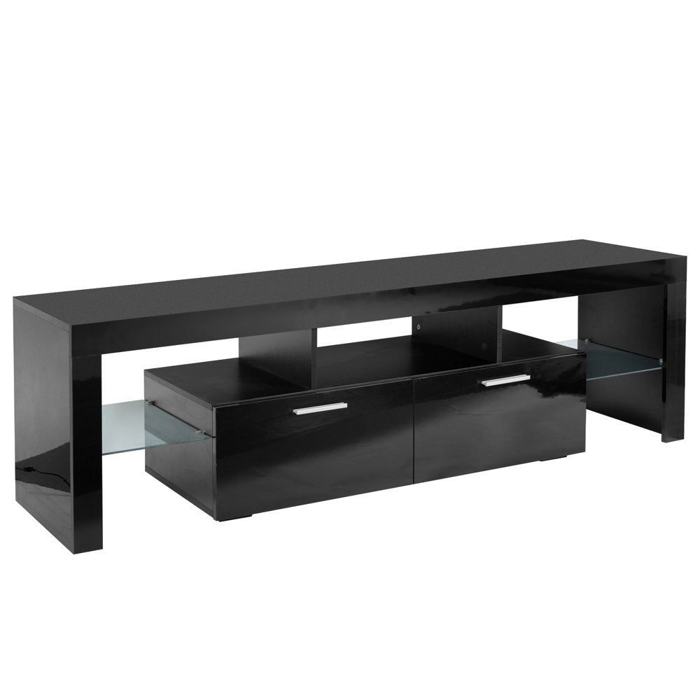 Uhomepro TV Stand for Tvs up to 80", Living Room Entertainment Center with RGB LED Lights, APP and Remote Control, Black High Gloss TV Cabinet Console Table