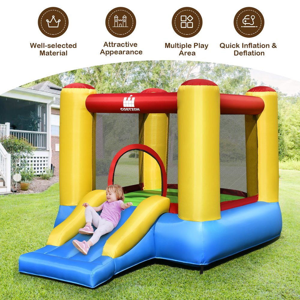 Costway Inflatable Bouncer Kids Bounce House Jumping Castle Slide W/ 480W Blower