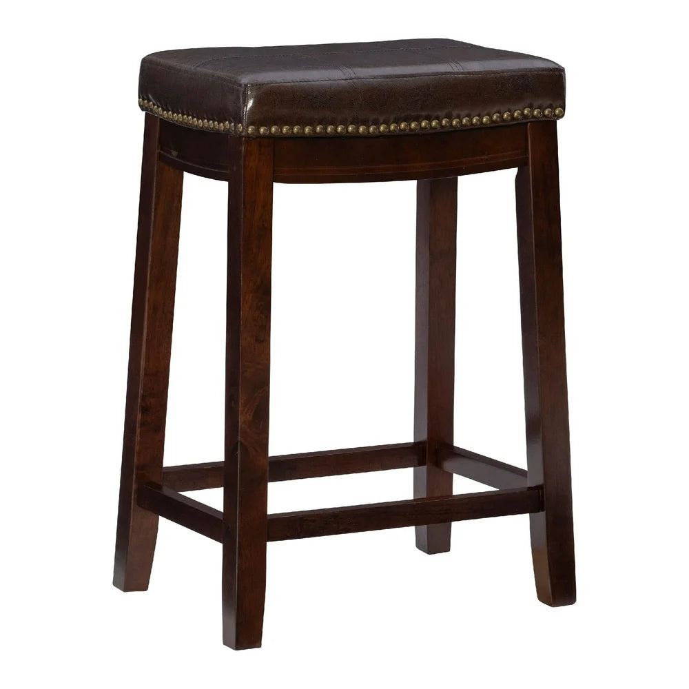 Linon Claridge 26" Backless Indoor Counter Stool, Dark Brown with Brown Faux Leather, Includes 1 Stool