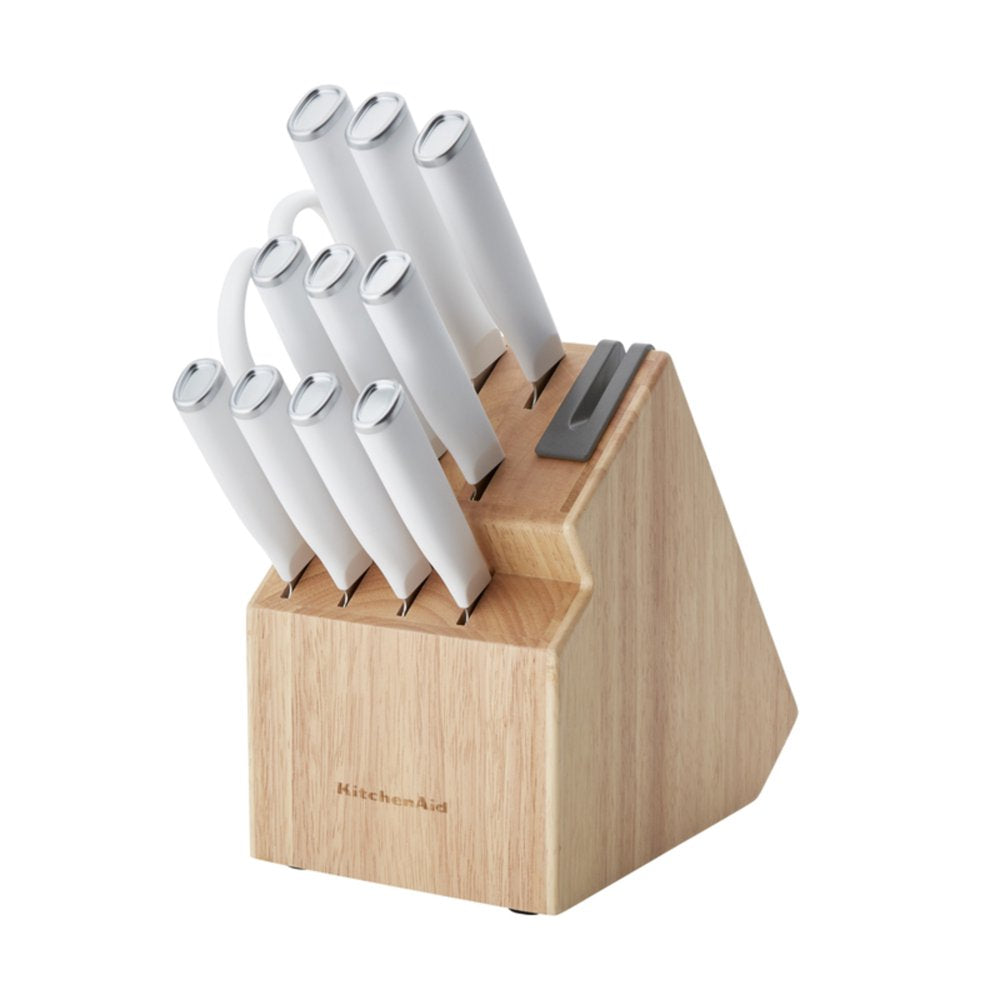 Kitchenaid Classic Japanese Steel 12-Piece Knife Block Set with Built-In Knife Sharpener, White